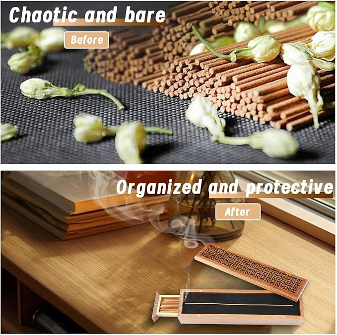 Incense Hoder Burner, Wooden Incense Storage Box for Sticks, Incense Stick Stand Burner Ash Catcher Tray for Meditation Yoga Spa Room Decor