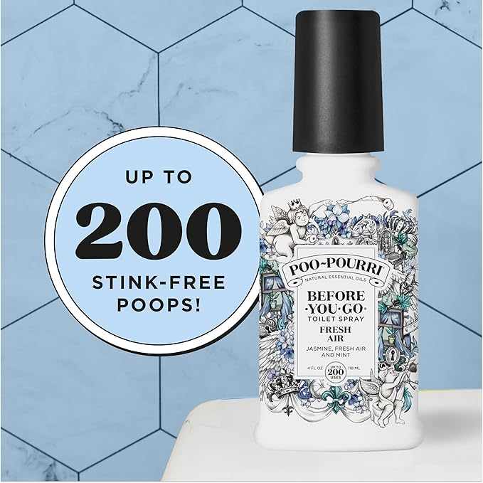 Poo-Pourri Before-You-Go Toilet Spray, Fresh Air, 4 Fl Oz, Up to 200 Uses, Bathroom Odor Deodorizer , Plant-Based with Essential Oils, for Home or Work, Jasmine, Fresh Air and Mint Scent