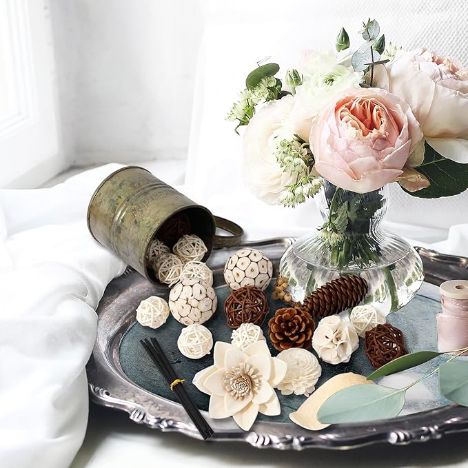 2 Boxes of White Potpourri Bowl Filler Decorative Scented Mixed Dried Flower Vase Filler for Home Decoration (White)