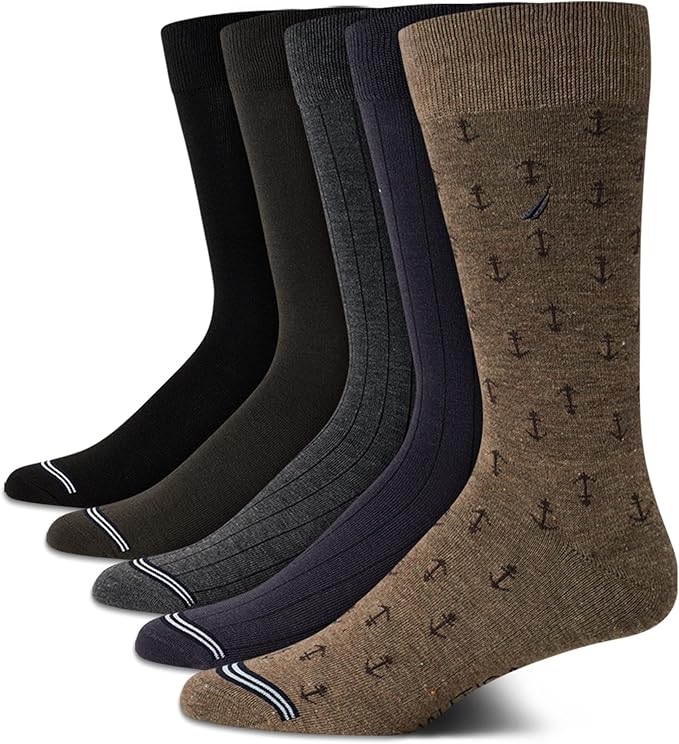 Nautica Mens Dress Socks - 5 Pack Breathable Comfort Stretch Crew-Length Work Socks for Men for Business Formal Wear (6-12.5)
