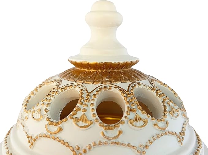 AM Charcoal Incense Burner - Bakhoor Burner, Oud Frankincense Resin Burner for Office & Home Decor - Lavish 4 Pillar (White)