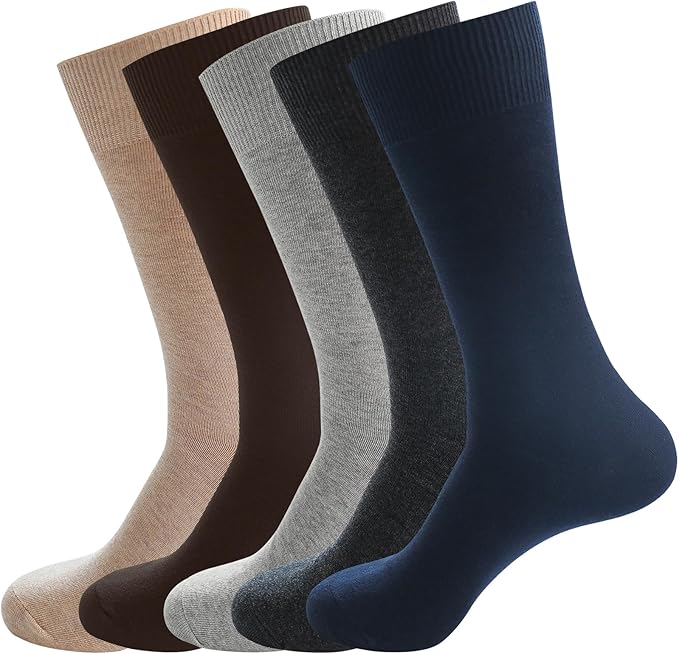 Men's Dress Socks 5 Pairs Mens Cotton Calf Business Formal Socks Soft Breathable Athletic Long Crew Casual Socks