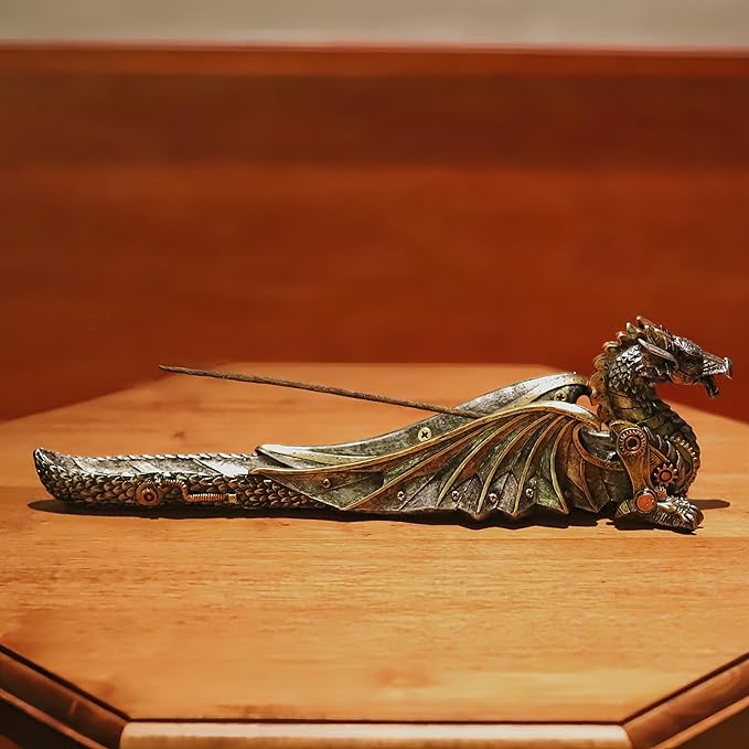 Mechanical Dragon Incense Holder Incense Burner Stick Incense Burner Steampunk Dragon Mystical Sculpture Gothic Decor for Man Cave