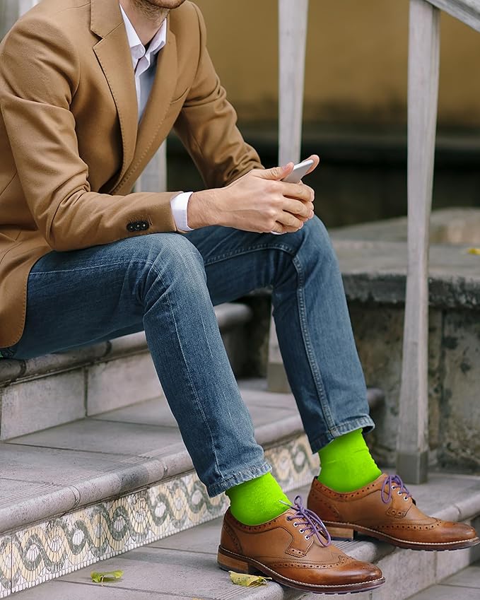 Feraricci Solid Color Casual Dress Socks for Men - Colorful & Comfortable Crew Socks