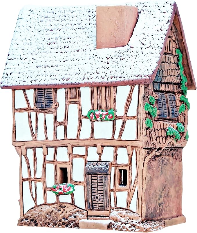 Ceramic Houses Collection - Handmade Miniature of Historic Winery in Bernkastel-Kues, Germany - Candle, Cone Incense Holder R255, Winter Edition