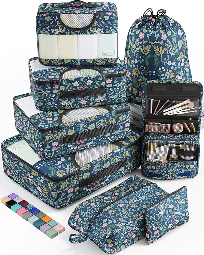 Veken 8 Set Packing Cubes for Travel Essentials, Suitcase Organizer Bags in 4 Sizes, Carry-On Luggage Accessories with Large Laundry & Hanging Toiletry Bag, Must-Have for Airplane, Road Trip & Camping