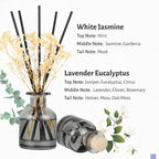 Brakula 2 Pack Reed Diffuser, White Jasmine + Lavender Eucalyptus (3.38 fl oz Each Pack), Home Fragrance with 12 Sticks, Shelf Decor, Reed diffusers for Home