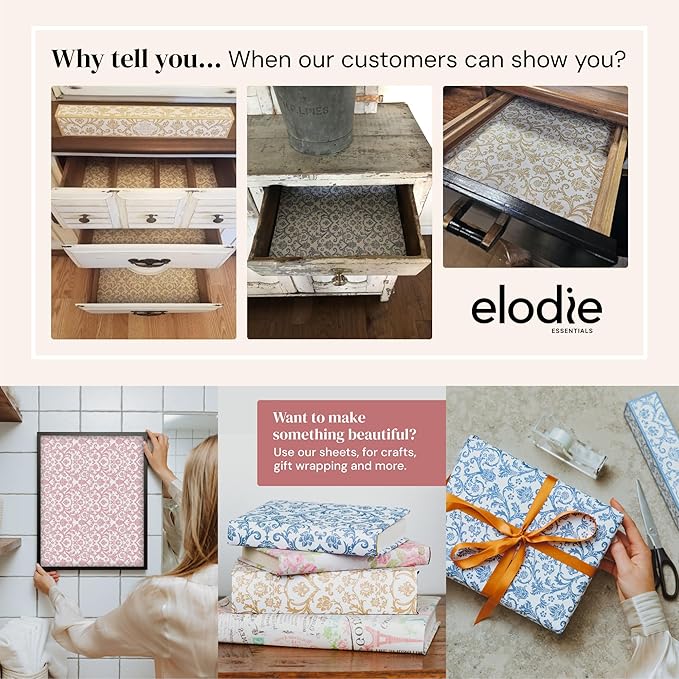 Shelf Paper - 14" x 19.5" (Royal Damask) English Rose Scented Drawer Liners for Dresser, Bedroom & Bathroom - Non-Adhesive Drawer Liner Paper - 6 Sheets