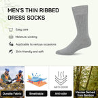 SERISIMPLE Men's Dress Socks - Bamboo Viscose Thin Ribbed Knit, Silky & Soft, Lightweight Business Crew Socks 5 Pairs