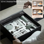 Celadon Incense Powder Burner Set - Making Incense Seal with 12pcs Toolskit, Three-Legged Incense Holder for Powder/Stick/Cone/Coil, Gift for Women, Deluxe Incense Burner Gift