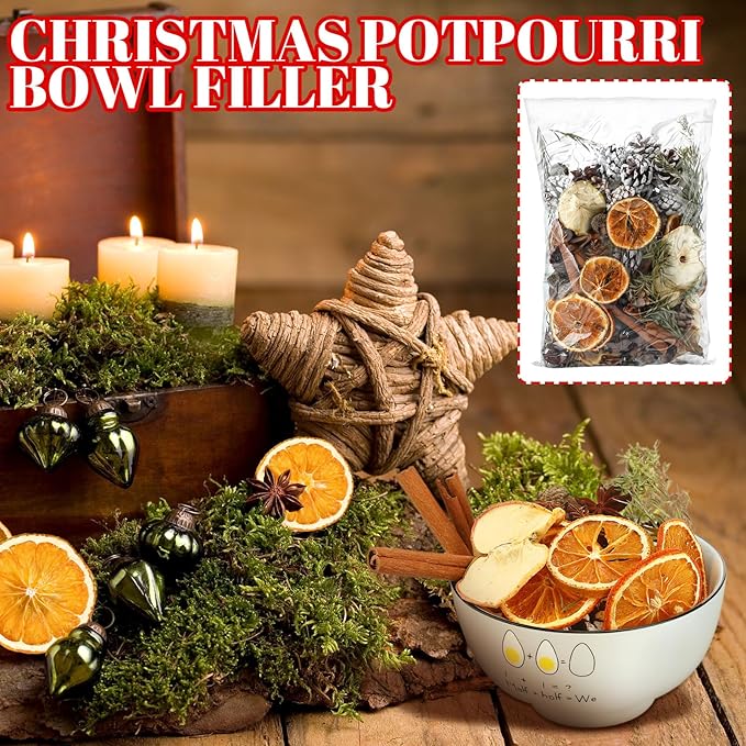 120 Pieces Christmas Potpourri Simmer Pot Simmering Potpourri Bowl Filler Xmas Simmer Pot Kit for Stove Dried Orange Apple Slices Cinnamon Sticks Stovetop for Holiday Xmas Decor