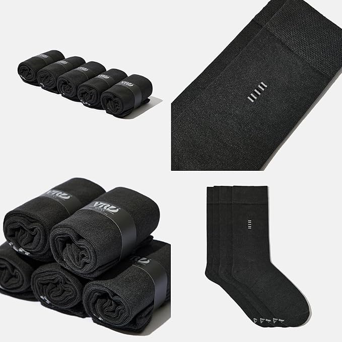 VRD Men’s Dress Socks, Bamboo 5-Pack Mens Socks, Mid Calf Length, Crew Socks Gift for Men Shoe Size 8-13