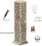 Carry Me Handmade Marble Soapstone Incense Stick Burner | Candle Stick Holder | Tea Light Burner - Perfect Floral Carving for Gifting. Decorative Home and Kitchen Decor (3 x 3 x 11 Inches)