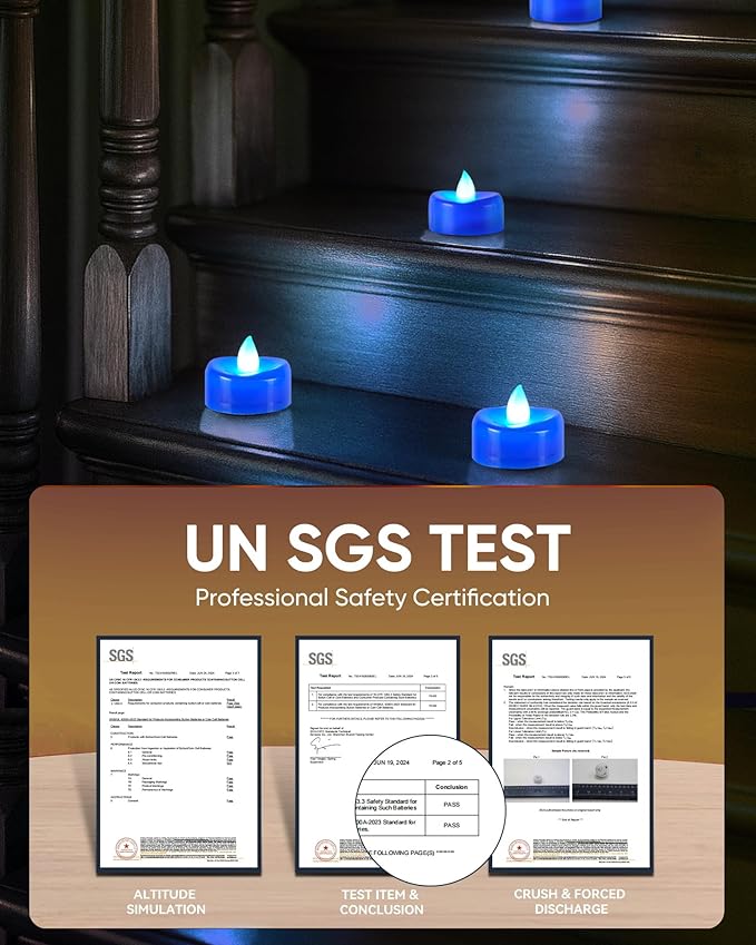 5plots Flameless Candles, 50Pcs Tea Lights Candles Battery Operated, Flameless Tealight Candles, Electric Tea Lights Votive Candles - Blue - 1.5" x 1.25"- No Flicker