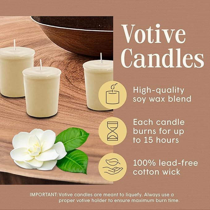 Mister Candle Spring/Summer Votive Collection Handmade Scented Votive Candles Bulk, Small Candles with Premium Wax & Essential Oils, 15 Hour Burn Time, Made in USA, (Set of 9, Gardenia)