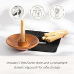 Luna Sundara Authentic Peru Pottery Palo Santo Holder and Incense Holder - Handmade Ceramic Smudge Bowl With 5 Palo Santo Sticks (Brown)