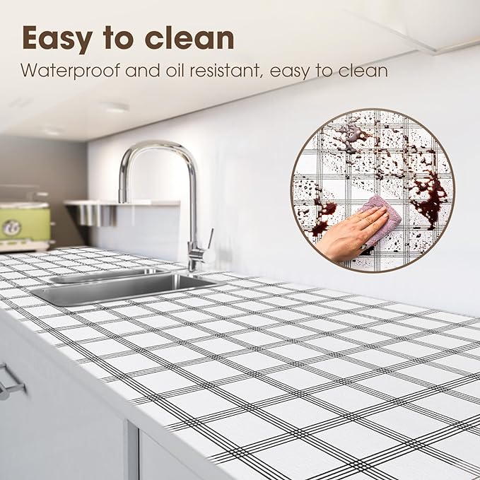 Drawer and Shelf Liner, Non-Slip Kitchen Cabinet Liners Non-Adhesive Thick Strong Grip Waterproof Washable Mats Protect Dresser Shelves Cupboard Bathroom Cabinets, White Stripes, 18IN X 30FT