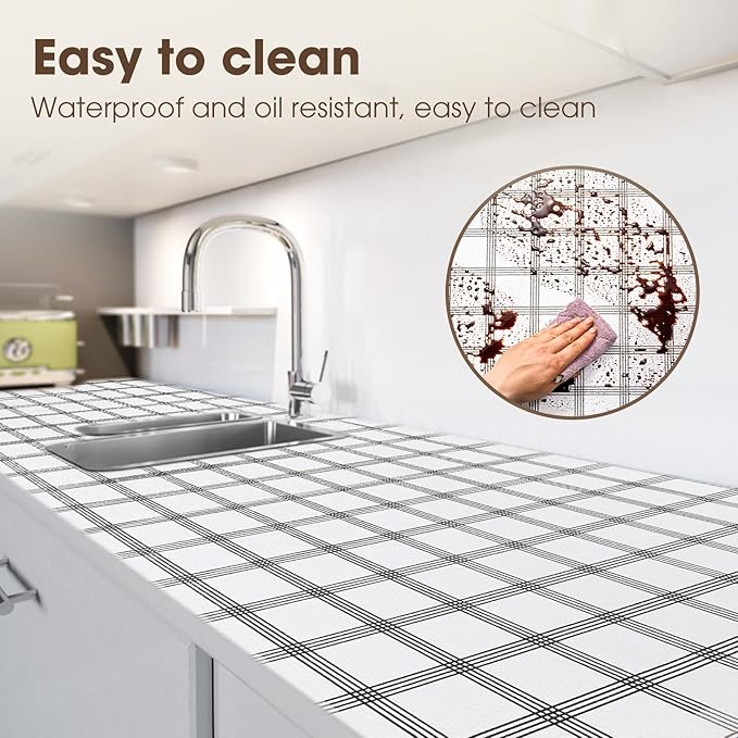 Drawer and Shelf Liner, Non-Slip Kitchen Cabinet Liners Non-Adhesive Thick Strong Grip Waterproof Washable Mats Protect Dresser Shelves Cupboard Bathroom Cabinets, White Stripes, 18IN X 20FT