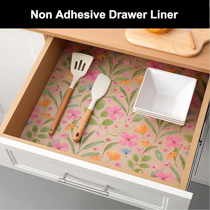 Cooyes Shelf Liner – Premium Non-Adhesive Cabinet & Drawer Liner for Kitchen – Waterproof Shelf Paper with Modern Pattern – Durable EVA Cabinet Mat – Easy to Cut