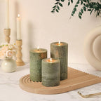 Moss Green Pillar Candles Set of 3 - Hand-Poured Unscented Candles,Smokeless Dripless Candles for Dinner Table and Home, Set of 3 in Different Sizes (3"x4", 3"x5", 3"x6")