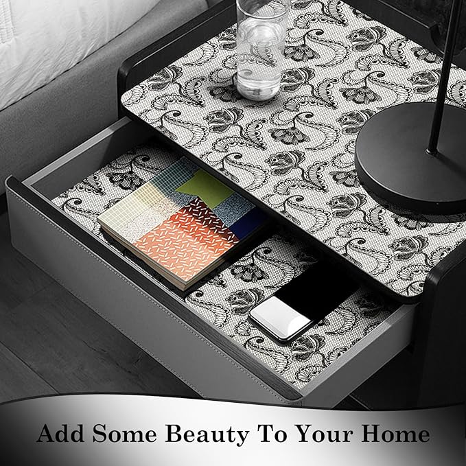 Drawer and Shelf Liner, Non-Slip Kitchen Cabinet Liners Non-Adhesive Thick Strong Grip Waterproof Washable Mats Protect Dresser Shelves Cupboard Bathroom Cabinets, Boho: Floral, 12 in X 10 FT