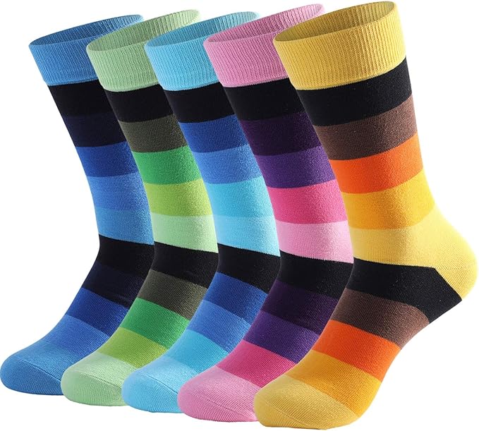 DRASEX Men's Dress Socks Funky Colorful Pattern Cotton Novelty Casual Crew Socks