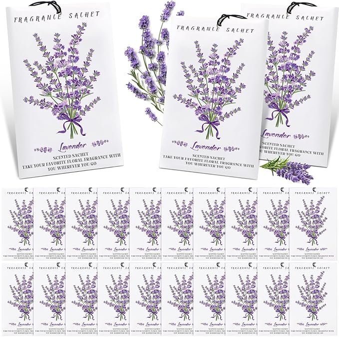 50 Pcs Lavender Scented Sachets for Drawers and Closets Long Lasting Fresh Air Freshener Home Fragrance Lavender Sachet Bags Closet Deodorizer for Drawers Wardrobes Suitcase