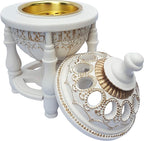 AM Charcoal Incense Burner - Bakhoor Burner, Oud Frankincense Resin Burner for Office & Home Decor - Lavish 4 Pillar (White)