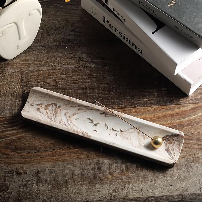 Koville Italian Natural Marble Incense Holder, Incense Holders for Sticks, Incense Burner Holder, Ideal for Meditation and Relaxing, Easy to Clean(Palissandro Classico)