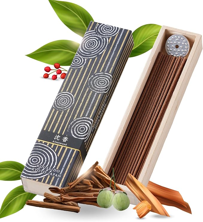 Hasegawa Hyakurakuko Premium Japanese Sandalwood Incense - Long Type, 40 Sticks with Aluminum Holder, 20-30 Min Burn Time, Made in Japan 線香 百楽香 (Agarwood)