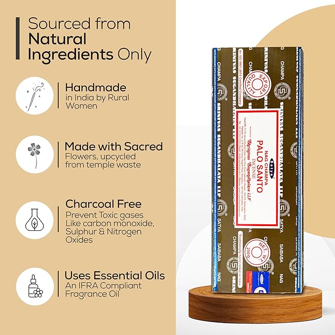 Satya Nag Champa Palo Santo Incense Sticks 250 gm Pack, Insenses with Raajsee Insence Holder Bundle, Nag Champa Natural Incense