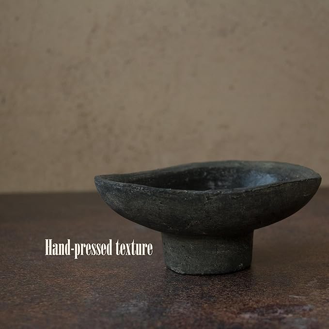 Handmade Rustic Black Terracotta Incense Holder, Ceramic Palo Santo & Sage Sticks Bowl,Wabi‑sabi & Retro, A Spiritual Decor for Yoga&Meditation (Black)