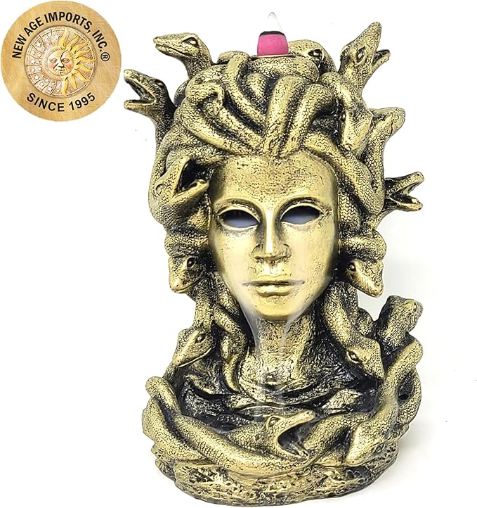 New Age Imports, Inc. - MEDUSA Backflow Incense & Cone Burner Waterfall Effect -Backflow Incense Burner: Elevate Your Space with Serenity in Motion-Mesmerizing Waterfall Smoke Effect (MEDUSA-BFL-44)