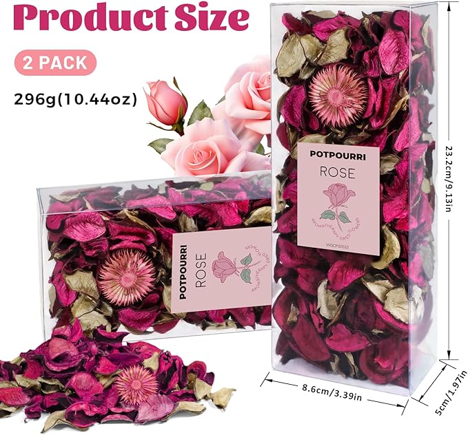 STRN Natural Dried Rose Flower Sachets (2-Pack), Potpourri Vase Filler Long-Lasting Fragrance Potpourri Bags for Closet, Drawer, Car & Home, Reusable Scented Sachet Gift Set