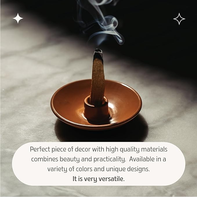 Luna Sundara Authentic Peru Pottery Palo Santo Holder and Incense Holder - Handmade Ceramic Smudge Bowl With 5 Palo Santo Sticks (Brown)