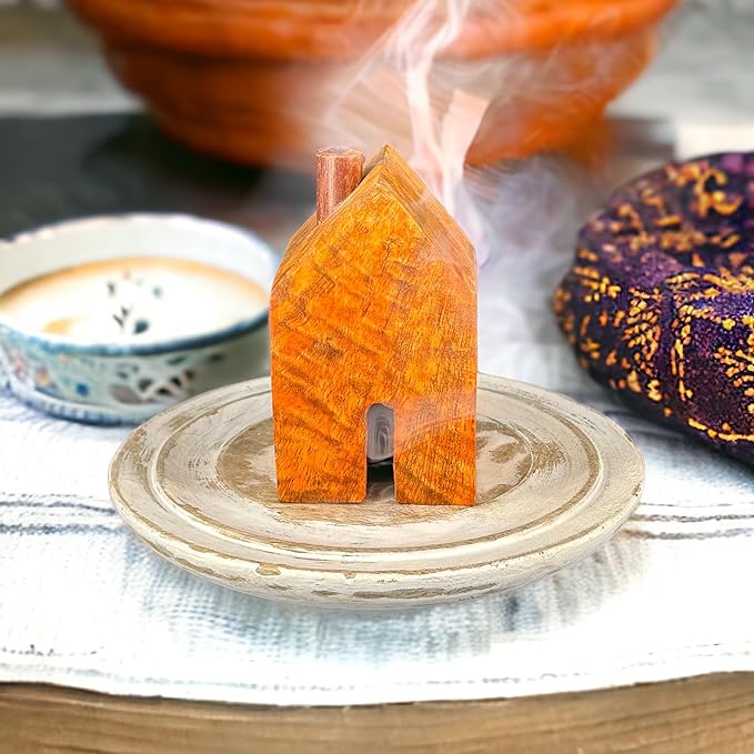 S.B ARTS Incense Holder for Sticks, Insence Stick Holder Ash Catcher for Table Decorations and Gifting - Wooden Incense Tray for Sticks - Home Decor Gifts (Brown Hut)