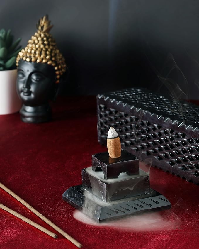 Handmade Black Soapstone Incense Stick Tower Holder | Marble Incense Stick Tower Burner Holder Spa Aromatherapy Home Office Fragrance Accessories Home Office Decor - (11 X 3 Inches)