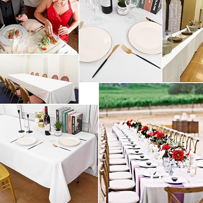 10 Pack White Tablecloths for 8ft Rectangle Tables 60 x 126 Inch - Polyester Table Cover Stain and Wrinkle Resistant Washable Fabric Table Clothes for Wedding Party Banquet Reception Restaurant