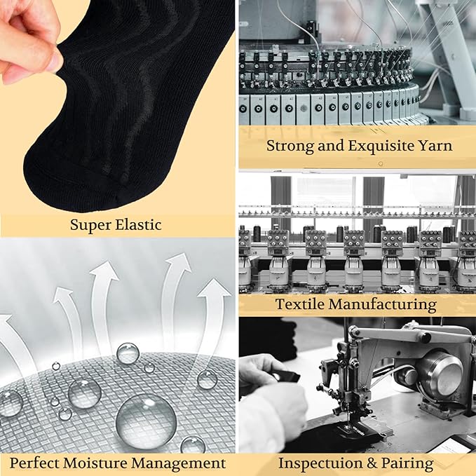 +MD Crew Socks for Men 6 Pairs, Viscose Bamboo Socks, Mens Dress Socks with Soft Cushioned, Smell Control, Black White