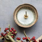 Asayu Japan Small Mini Incense Holder for Sticks 3.3 inch (83mm), Made in Japan Ceramic Ash Catcher & Brass Incense Burner Set for Relaxation, Yoga - Small Mini Traditional Japan Incense Holder