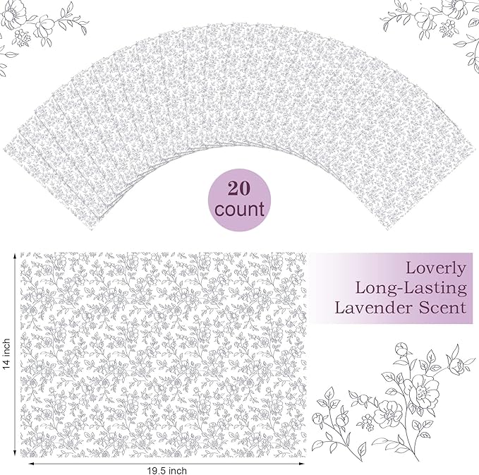 Eersida 20 Sheets 14 x 19.5 Inch Scented Drawer Liners for Dresser Non Adhesive Fragrant Drawer Liners Paper for Bedroom Kitchen Cabinet Home Shelf Closet(Fresh Flower)
