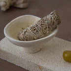 Handmade Rustic Terracotta Incense Holder, Wabi‑sabi Ceramic Palo Santo& Sage Sticks Bowl, Minimalist & Retro Blow, A Spiritual Decor for Yoga&Meditation (Off-White)