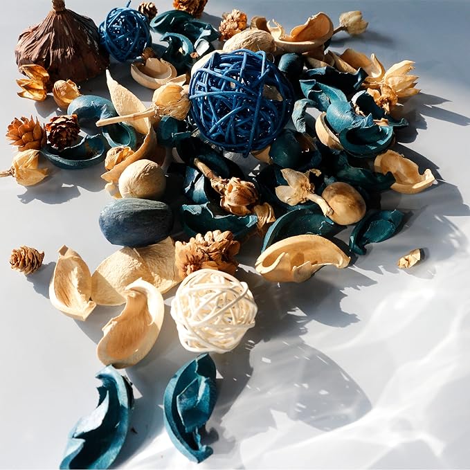 Qingbei Rina Summer Potpourri Bags, Ocean Breeze Scented Potpourri Bowl Filler,Beach Coastal Blue Vase Filler,Home Fragrance Sachet of Petal,Bathroom Easter Decor,9.9 Oz