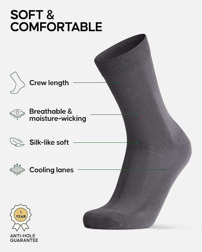 DANISH ENDURANCE Viscose Dress Socks, Premium, Soft, Breathable, Dress Socks for Men & Women, Unisex, 6-Pack