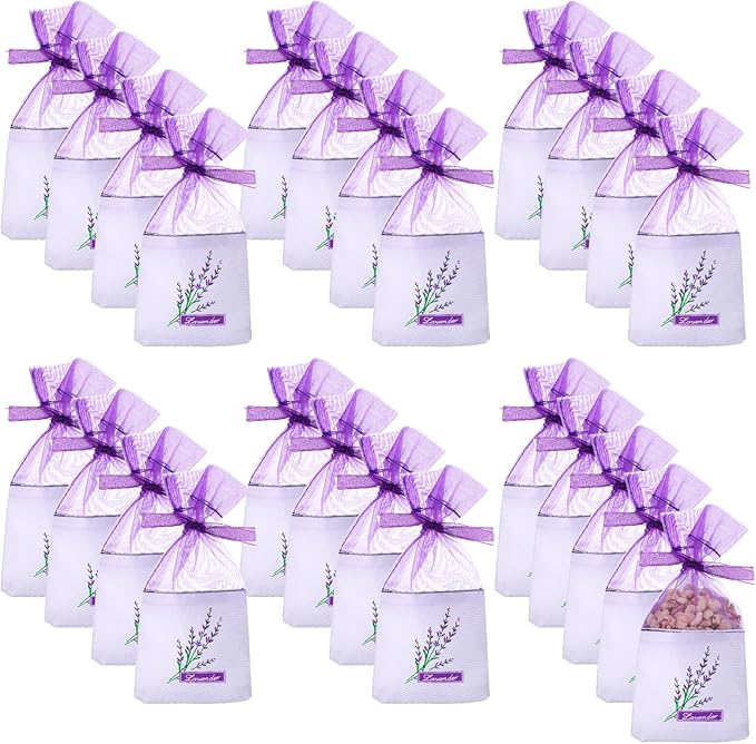 Lavender Sachet Bags Empty, 25 Pack Purple Gauze Ribbons Organza Gauze Favor Bags Sacks for Lavender, Spice(Light Purple)