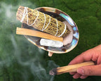 Spiritual Items - Juniper Smudge Stick ~ Abalone Shell for Smudging ~ Palo Santo Sticks ~ 2 inchTripod Stand ~ 8 inch Feather and White Sand