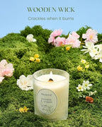 M&SENSE Jasmine Amber Scented Candle, Wooden Wick Candles with Lid, 100 Hours Slow Burning Natural Soy Wax 18oz, Stress Relief Relaxing Home Fragrance, Housewarming Gifts for Women Men