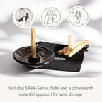 Luna Sundara Authentic Peru Pottery Palo Santo Stick Holder and Incense Holder - Handmade Ceramic Smudge Bowl for Sage - Includes 5 Palo Santo Sticks (Blue)