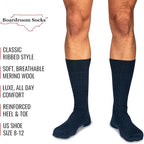 Merino Wool Mid-Calf Dress Socks for Men, Ribbed Dress Socks