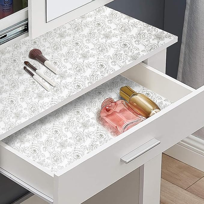 Shelf and Drawer Liner, Kitchen Cabinet Liners Non-Adhesive Thick Non-Slip Waterproof Washable Fragrant Mats Protect Dresser Shelves Cupboard Bathroom Cabinets, Black Rose, 12 in X 10 FT